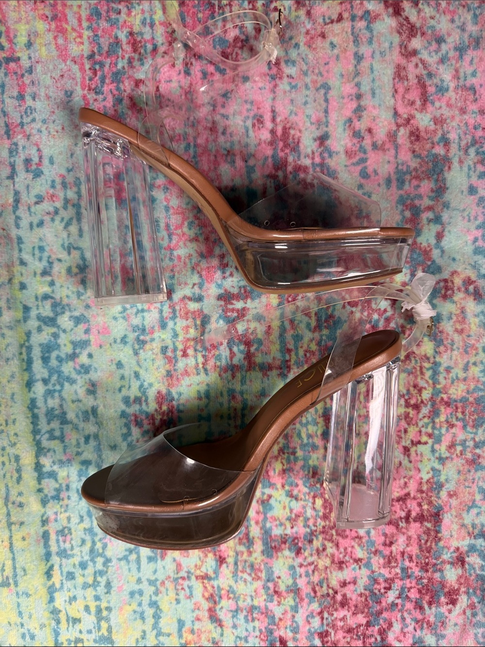 Rouge Helium Transparent Platform Sandals with Tan Footbed